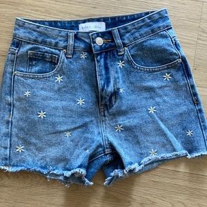 Khaki + Blue Jean Daisy Cut Off Shorts High Waist Super Cute! Size 1/25
